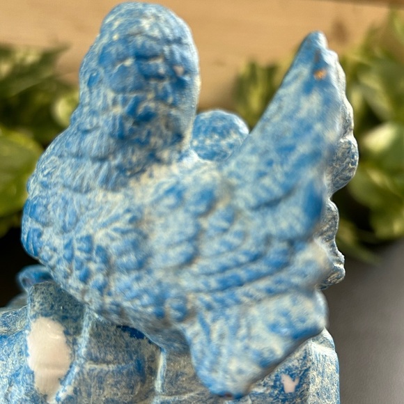 Upcycled  Bird Ceramic Bank Shelf Sitter Spring Country Cottage Blue 6 X 6 - Picture 14 of 15